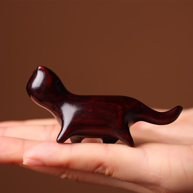 Sandalwood Kitten Ornaments Cute Hippo Mini Wooden Cat Play - Image 3