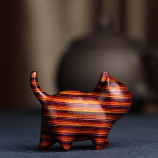 Sandalwood Kitten Ornaments Cute Hippo Mini Wooden Cat Play - Image 10