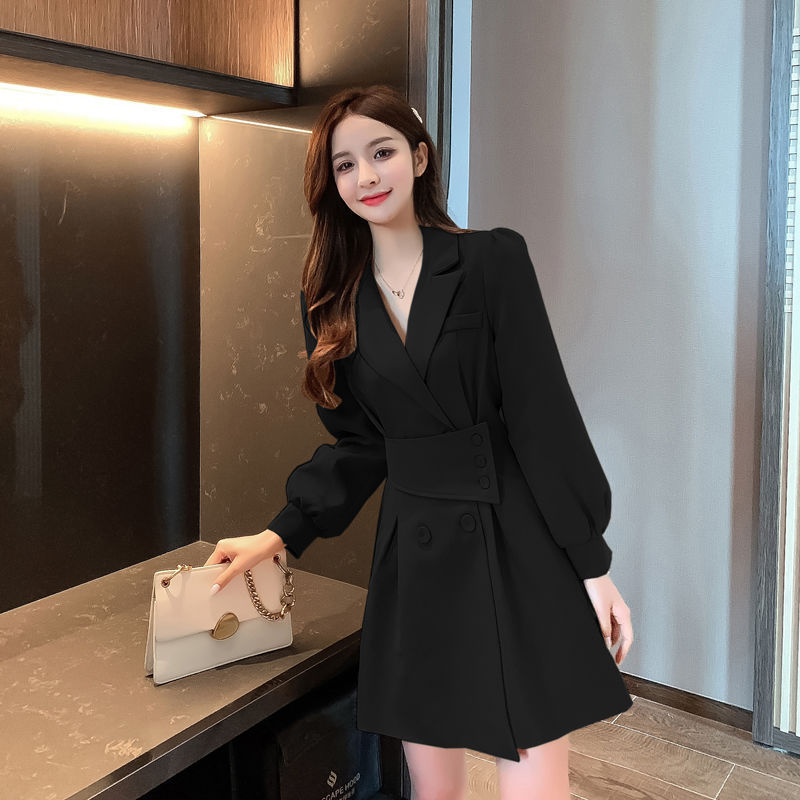 Womens Suit Collar Long Sleeve Dress - Image 2