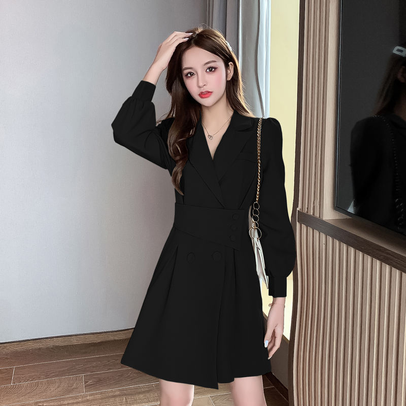 Womens Suit Collar Long Sleeve Dress - Image 5