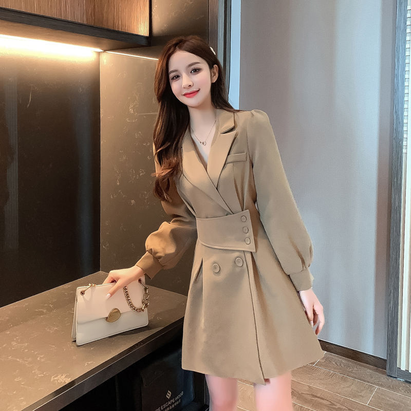 Womens Suit Collar Long Sleeve Dress - Image 4