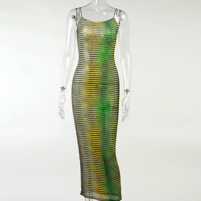 Womens Color Striped Tight Dress - Image 2