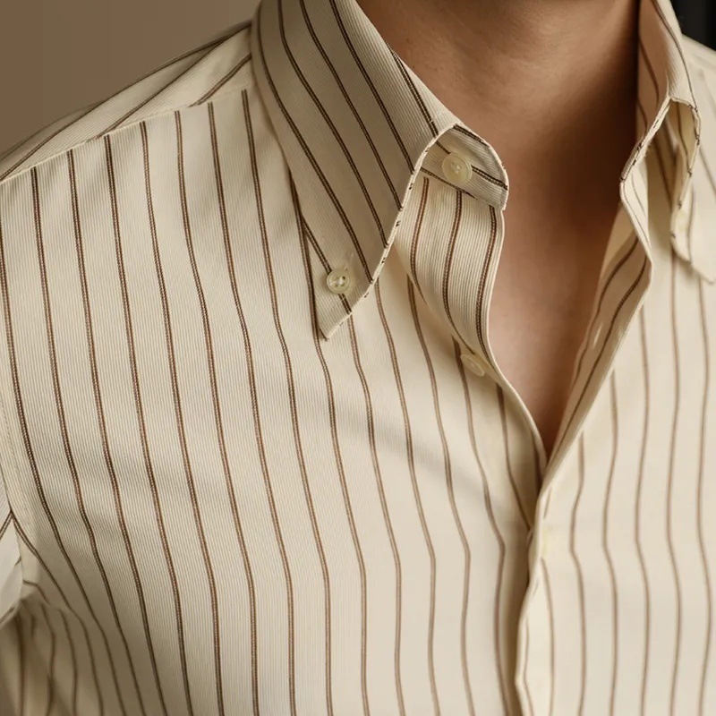 Men's Long Sleeve Fall Slim Fit Casual Striped Shirt - Image 2