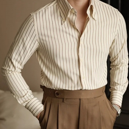 Men's Long Sleeve Fall Slim Fit Casual Striped Shirt - Image 4