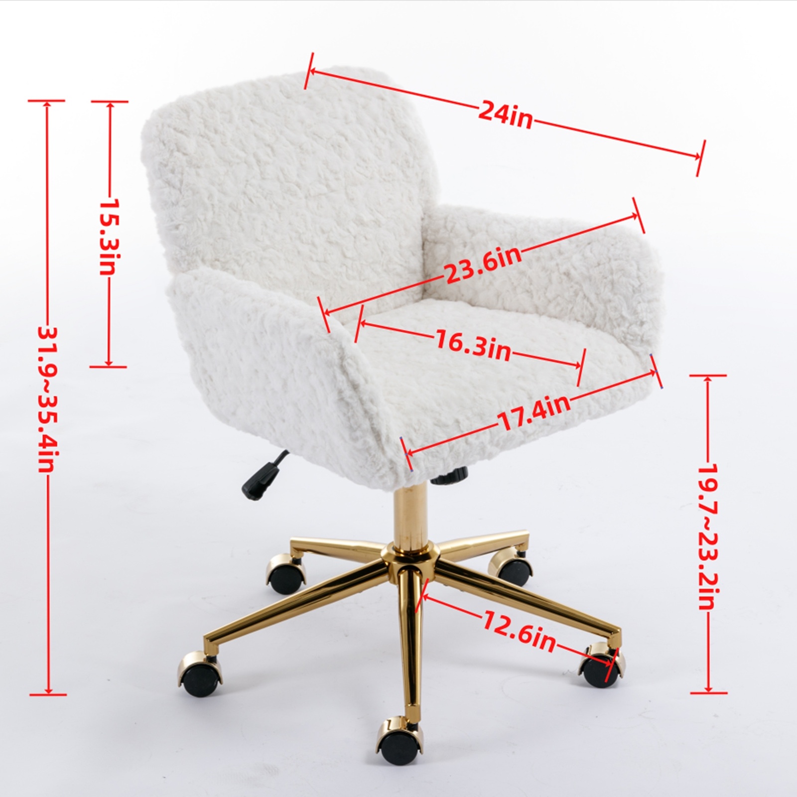 A&A Furniture Artificial Rabbit Hair Office Chair With Gold Base, Adjustable - Image 9