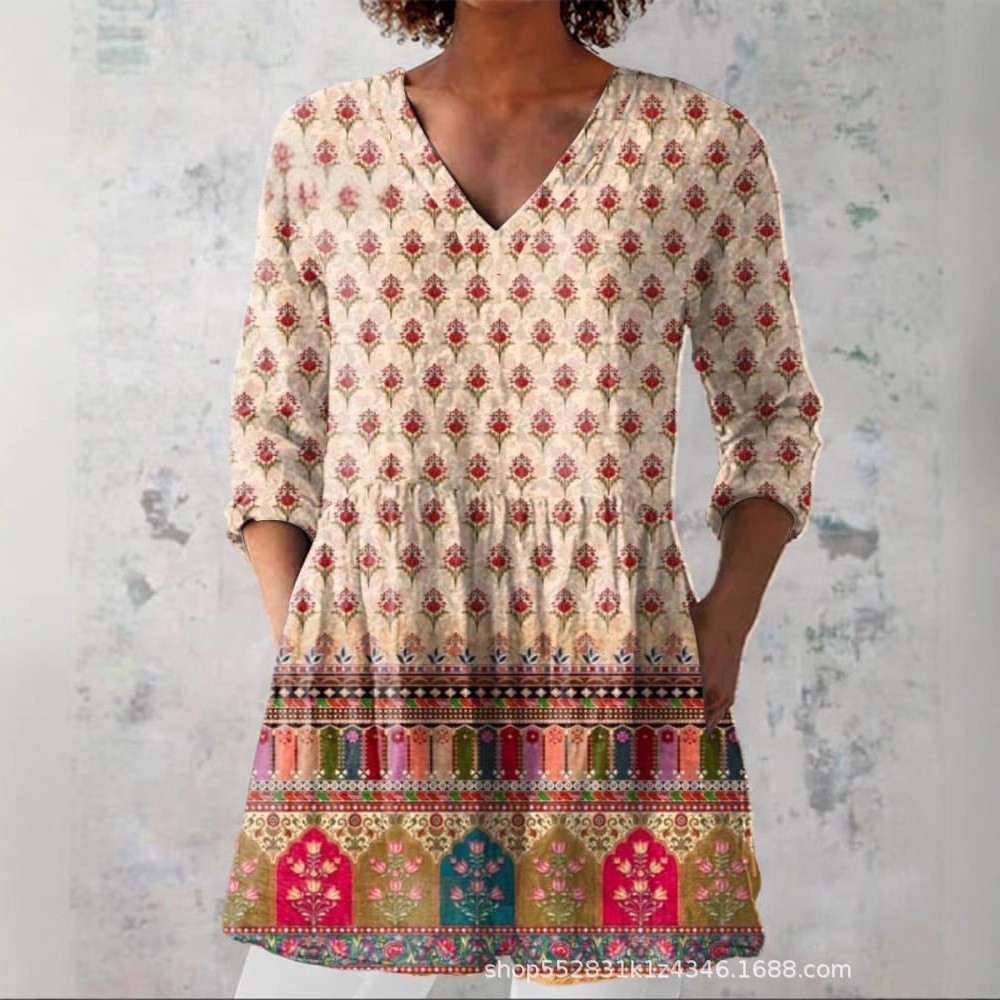 Women's Loose And Comfortable Digital Printed Round Neck Short-sleeved Top - Image 3