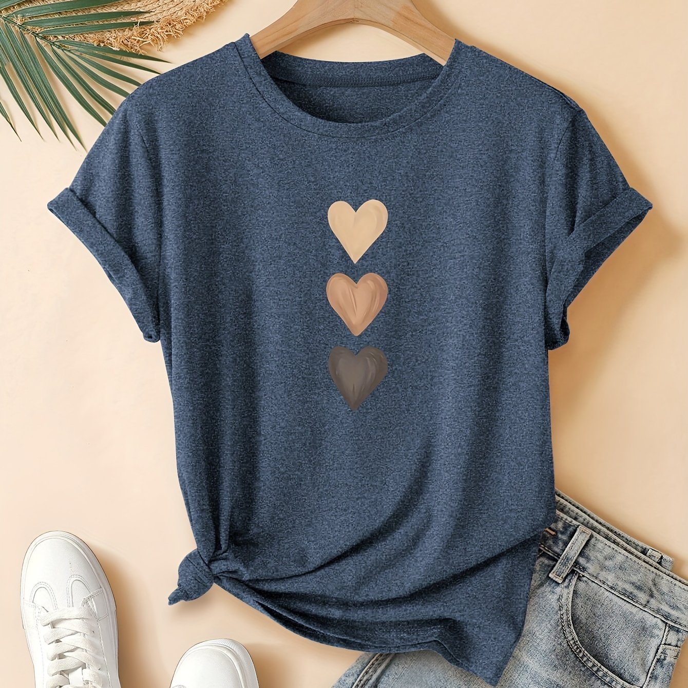 Three Heart Printing Summer Casual Sports Style Round Neck Women's Short Sleeve T-shirt - Image 5