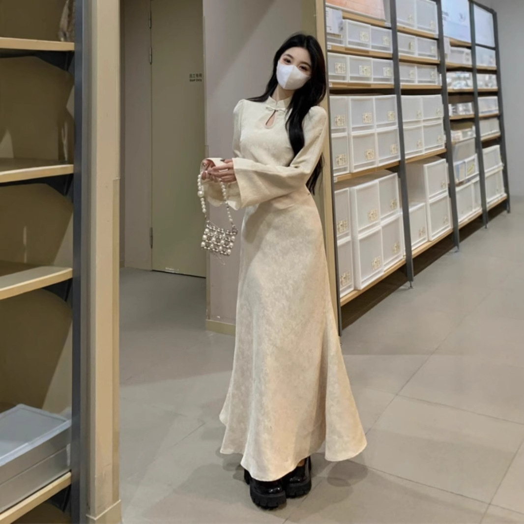 Plus Size Cheongsam Dress Women's Black Dress Plump Girls Waist-tight Draping Effect Skirt - Image 5