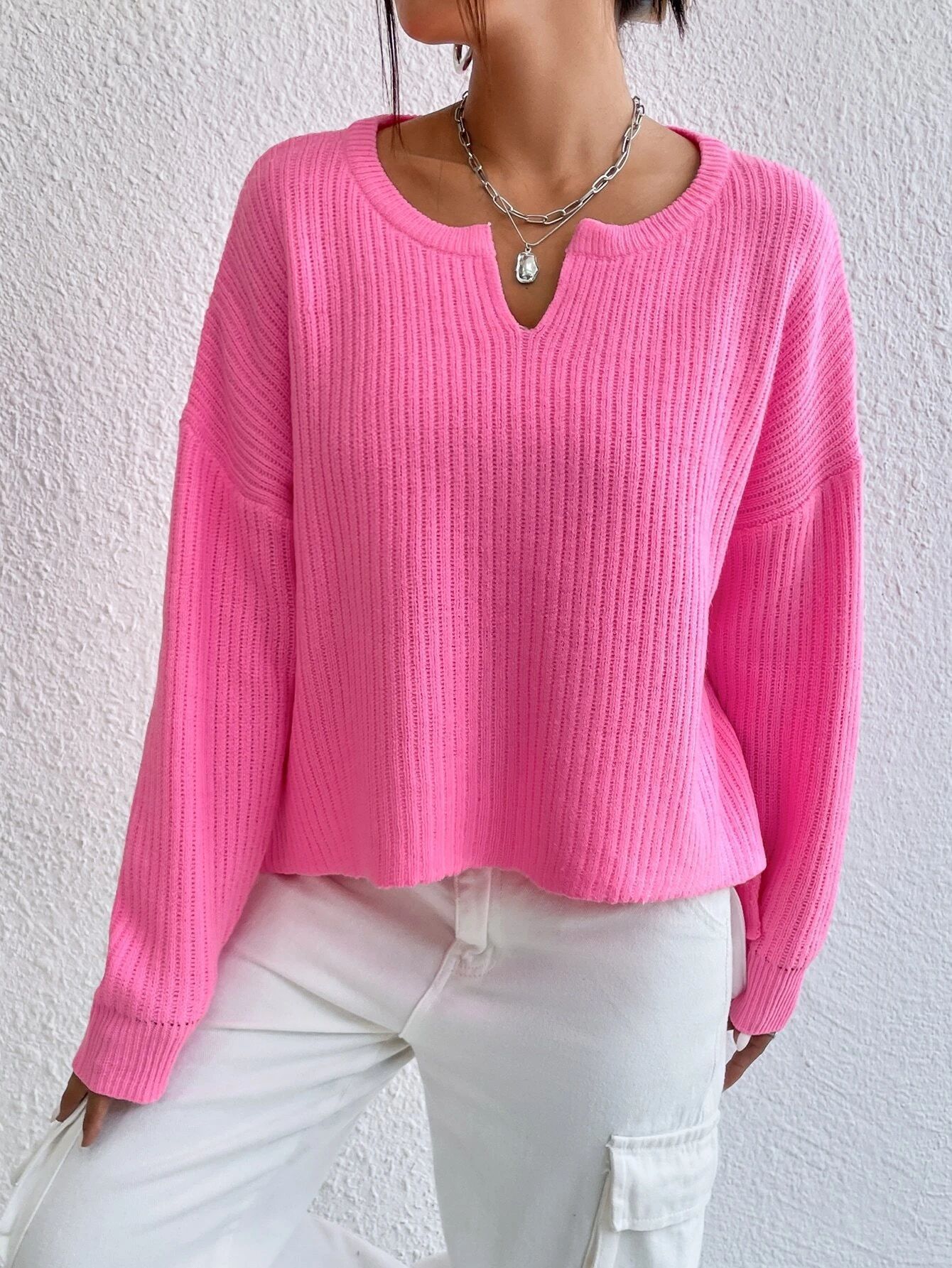 Women's Solid Color Sweater Niche V-neck Loose Leisure All-matching Long Sleeve Sweater - Image 4