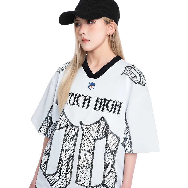Snake Scale Design Mesh Jersey Short Sleeve T-shirt Loose