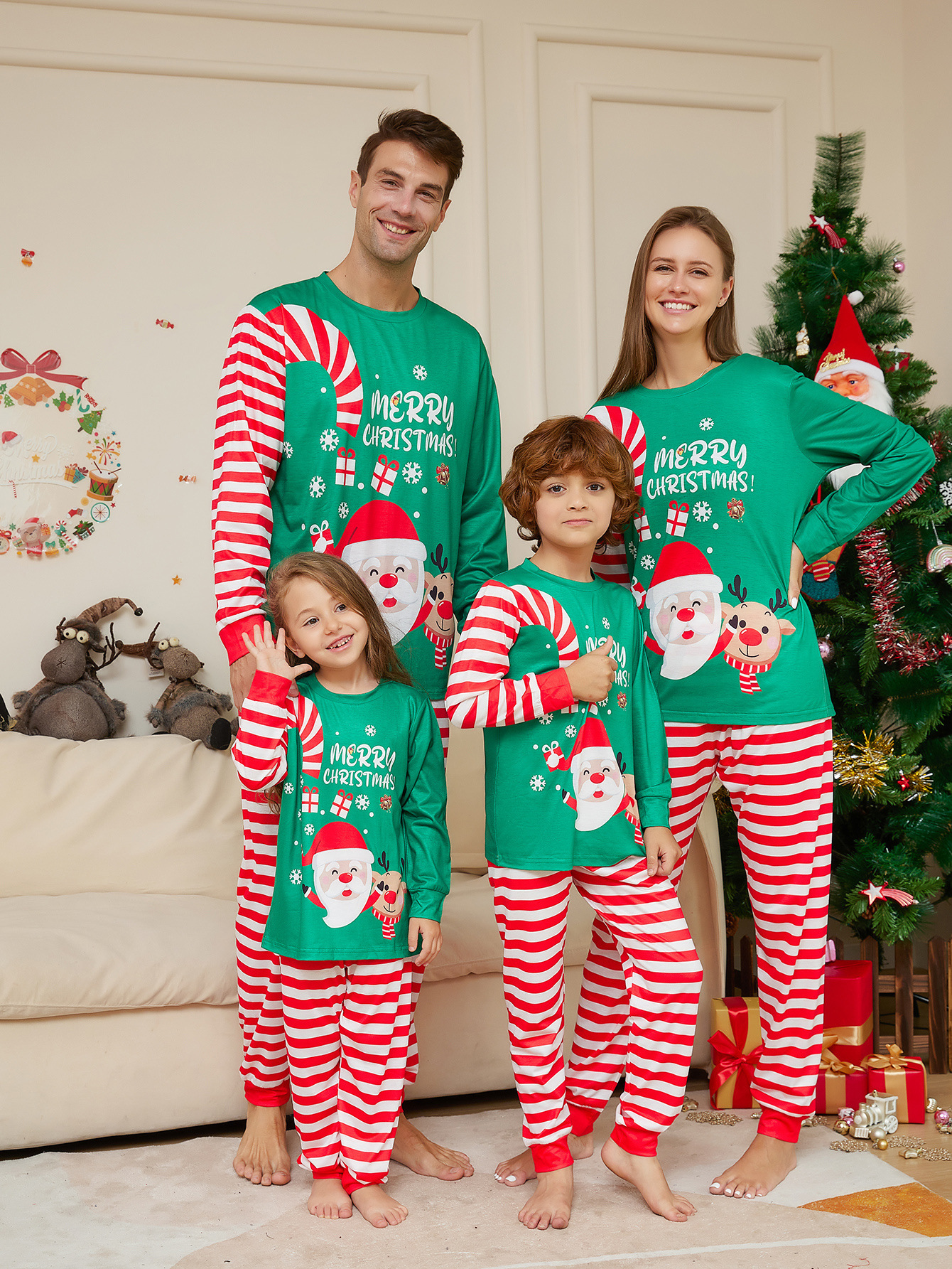 New Cartoon Santa Claus Letter Printing Parent-child Christmas Pajamas Home Wear Suit - Image 2