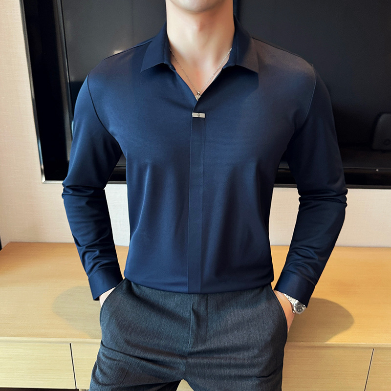 Men's V-neckline Drape Ironing Free Long Sleeves - Image 7