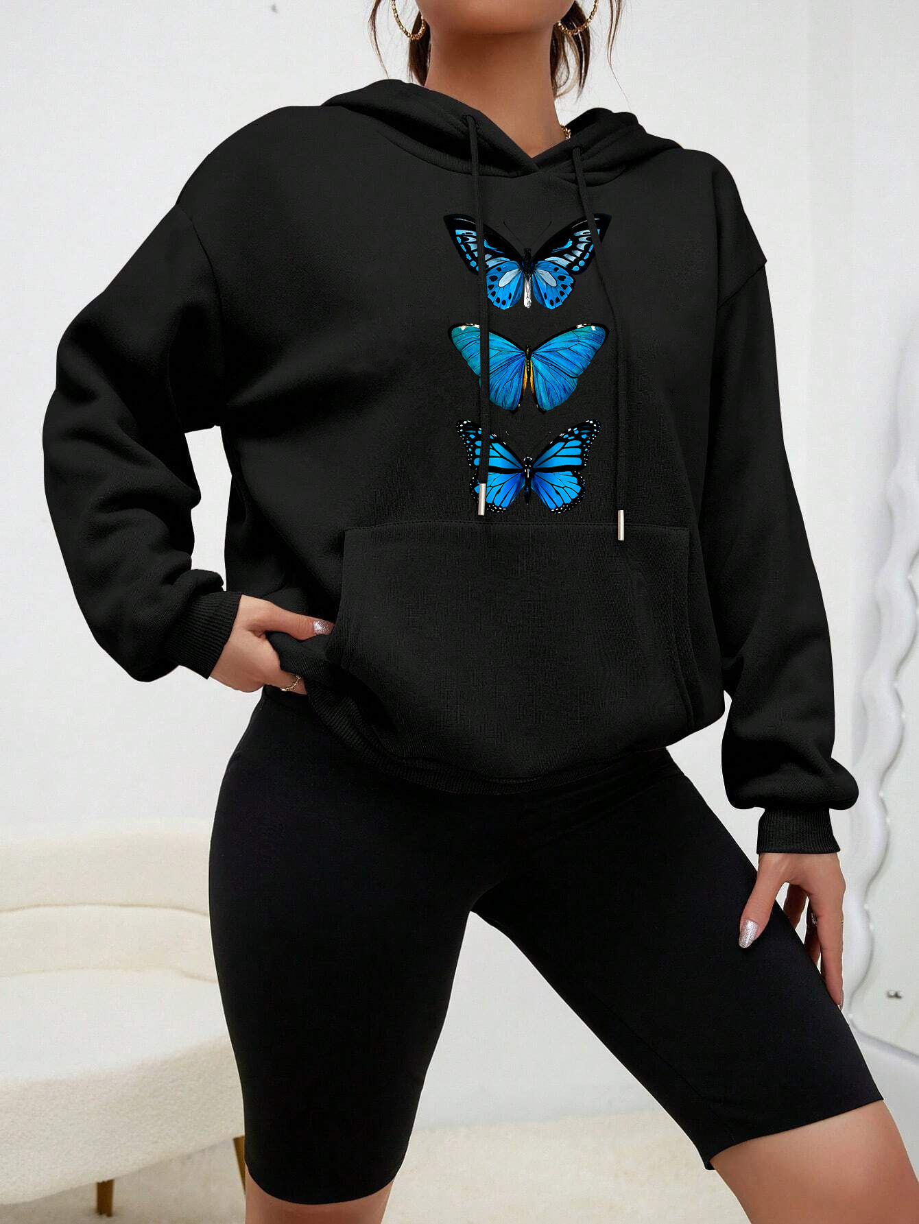 Sweet Hooded Long Sleeve Street Hipster Printed Pullover Sweatshirt - Image 3