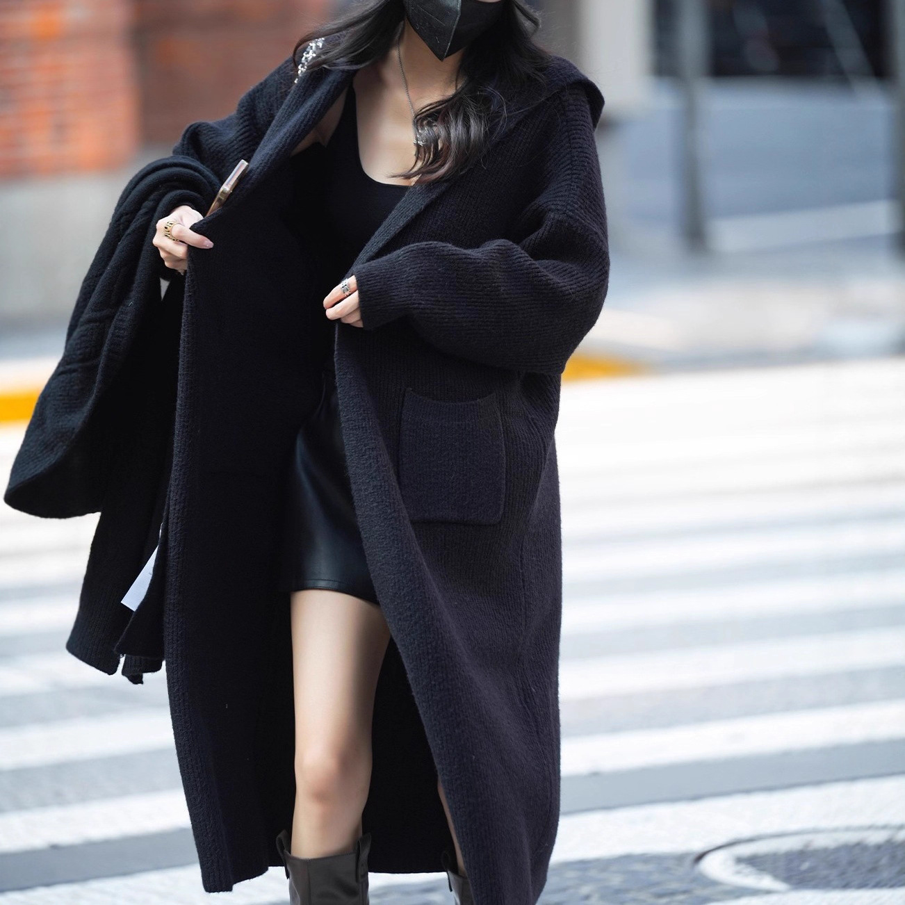 Long Knitted Cardigan Women's Sweater Hooded Trench Coat Coat - Image 4