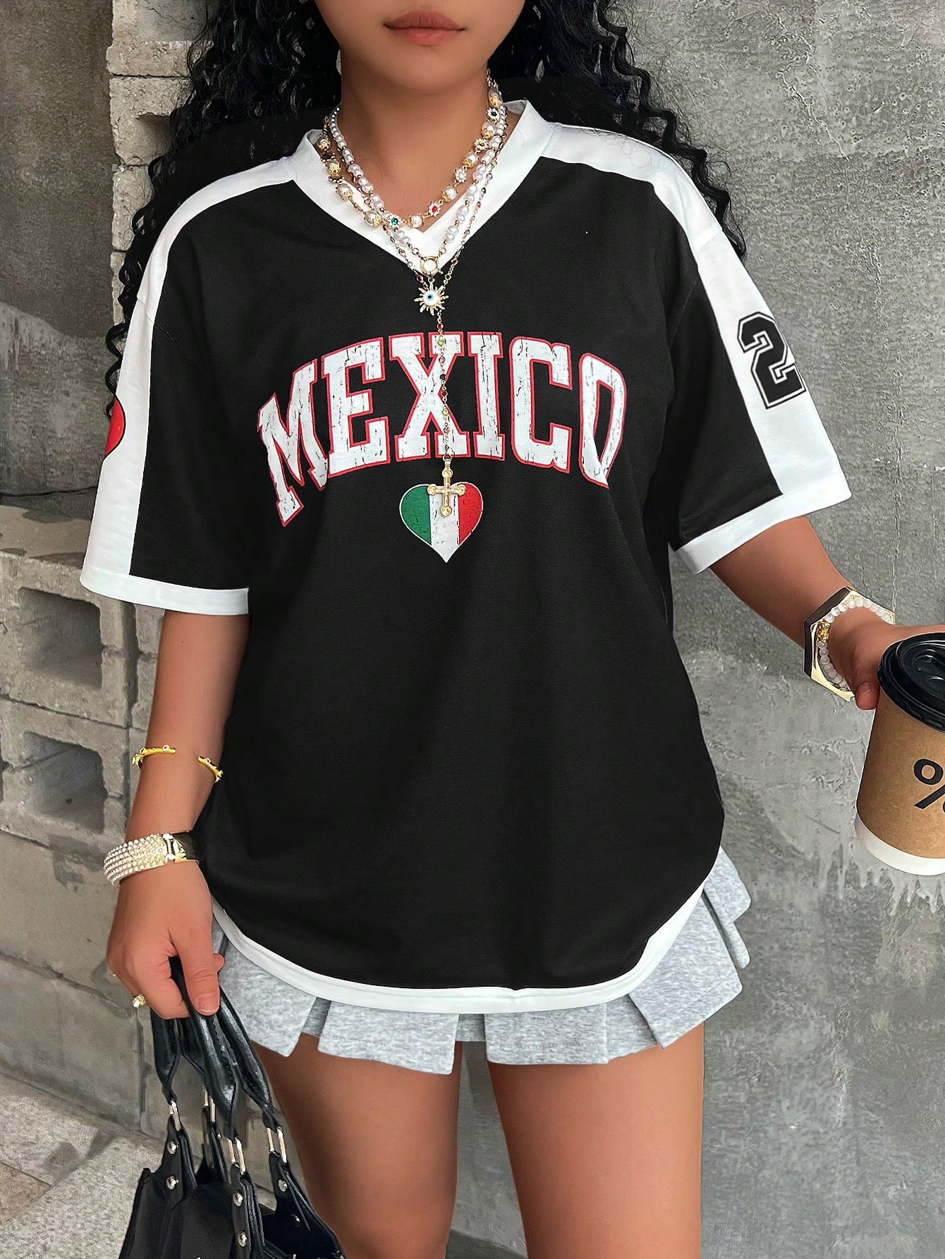 Summer Short-sleeved Women's T-shirt V-neck Letter Printing - Image 5