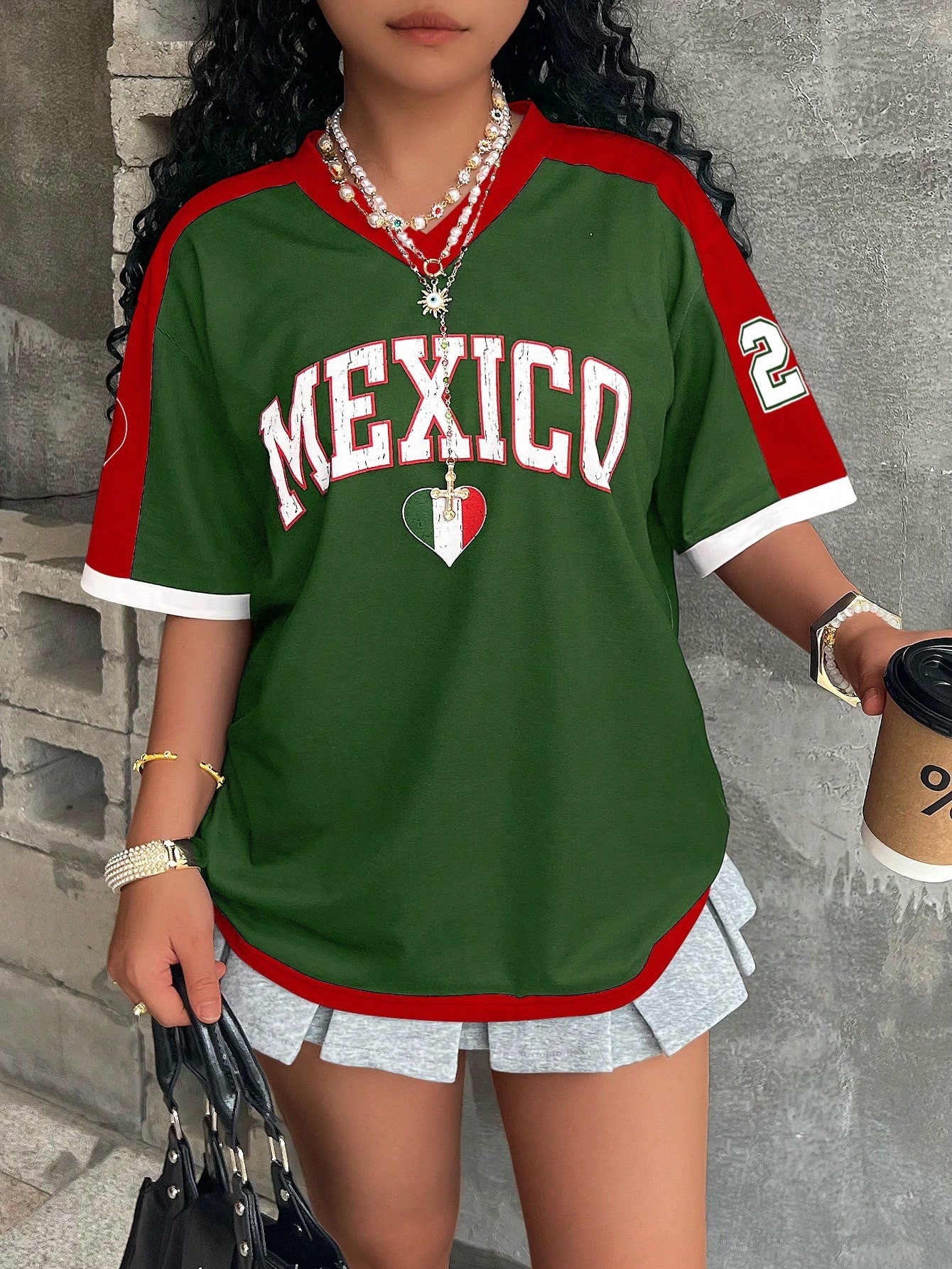 Summer Short-sleeved Women's T-shirt V-neck Letter Printing - Image 9