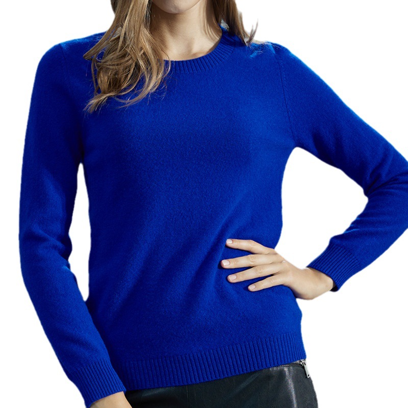 Round Neck Pure Wool Women's Long Sleeve Pullover Loose Sweater - Image 10