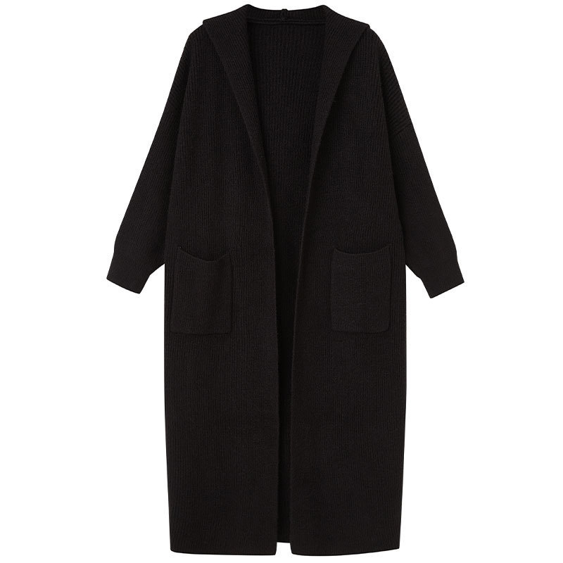 Long Knitted Cardigan Women's Sweater Hooded Trench Coat Coat - Image 6