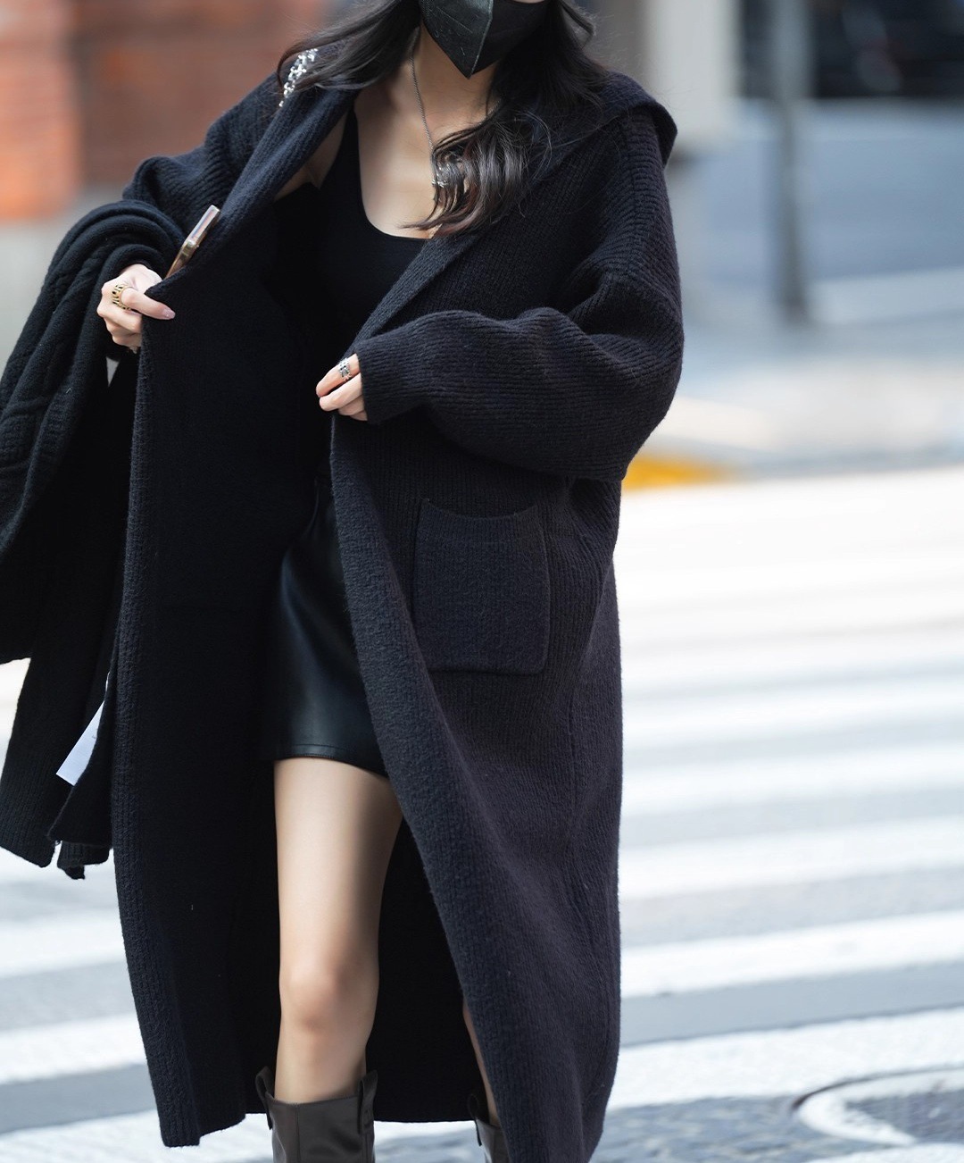 Long Knitted Cardigan Women's Sweater Hooded Trench Coat Coat - Image 3