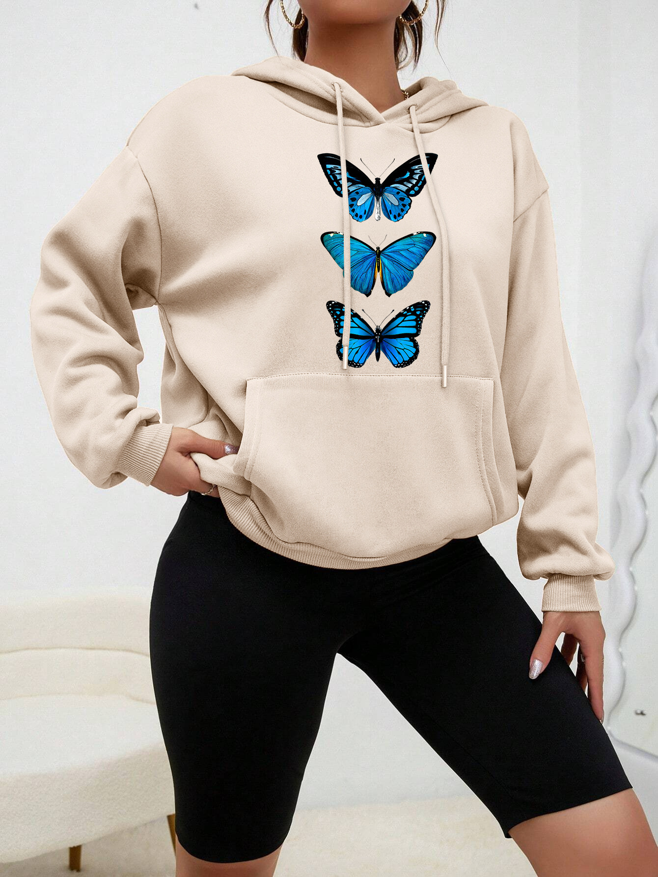 Sweet Hooded Long Sleeve Street Hipster Printed Pullover Sweatshirt - Image 2